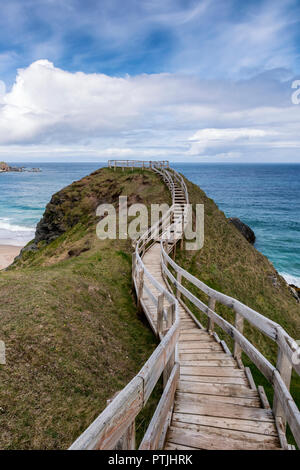The boardwalk to the viewing point over Sango Bay in Durness. Stock Photo