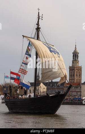 Kampen, The Netherlands - March 30, 2018: the Cog of Kampen during the fleet show at Sail Kampen Stock Photo