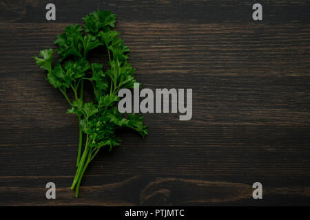 Parsley Sprigs on a Dark Wood Background Stock Photo