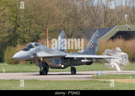Leeuwarden, Netherlands April 18, 2018: A Polish Air Force MiG-29 during the Frisian Flag exercise Stock Photo