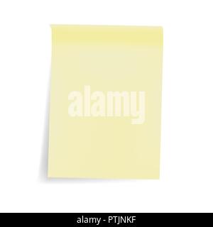 Empty yellow sticky note sheet, vector mock up. Color blank self stick pad isolated on white background, mockup Stock Vector