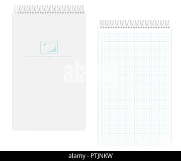 Spiral notebook with metric field rule sheets, realistic mockup. Wire bound legal size squared paper notepad, mock up. Softcover note book, template Stock Vector