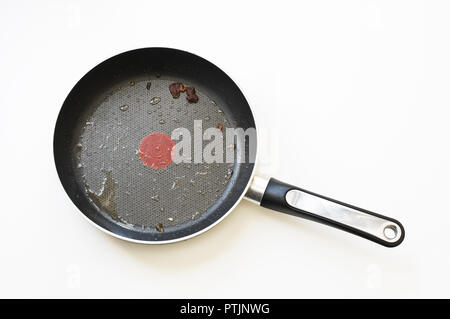 Dirty frying pan on a white background. Stock Photo