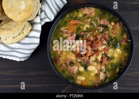 Ham and White Bean Soup with Biscuits Stock Photo