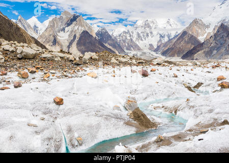 Marble peak, K2 mountain, Godwin-Austin glacier and Broad peak, from Vigne glacier, Karakoram, Pakistan Stock Photo