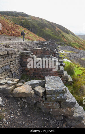 Remains of the bouse teams next to the Bunting mine, part of the once thriving lead mining industry, upper Gunnerside Ghyll Gill, Yorkshire Dales, UK Stock Photo