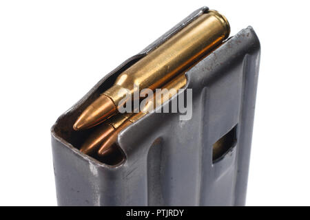 US ARMY M16 Rifle 20rd Magazine Vietnam war period with ammo isolated on white background Stock Photo