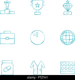 Award Position, Breifcase, Medicine,Trophy , diamond, bowling ball  , globe, world , lab coat , medical , logo, design, vector, sign, label, symbol, i Stock Vector