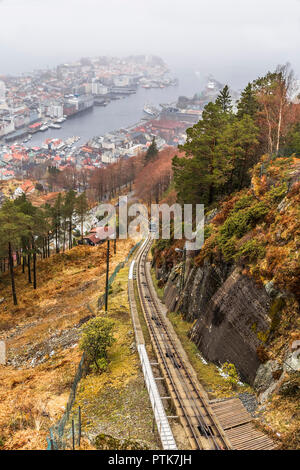 Funicular to the observation deck in Bergen. Norway Stock Photo