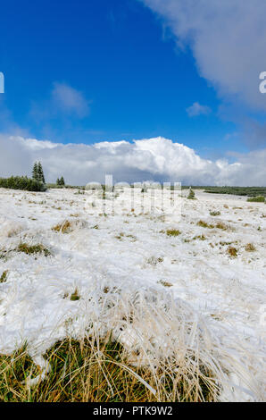 First snow at Karkonosze (Giants Mountains) mountain range. Poland, Lower Silesian province. Stock Photo