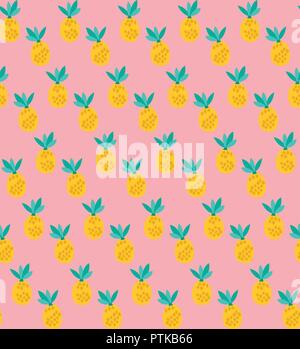 Vector pineapples on salmon pink background seamless pattern. Perfect for crafting projects, quilting, scrapbooking and other paper ideas Stock Vector