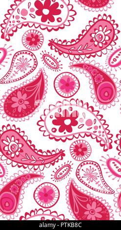 Vector decorative paisley design in reds and pinks pattern background. Use for fabrics, quilts, wallpapers, scrapbooking and crafts Stock Vector