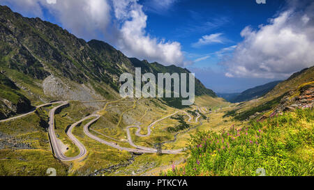 Transfagarasan pass in summer. Crossing Carpathian mountains in Romania, Transfagarasan is one of the most spectacular mountain roads in the world. Stock Photo