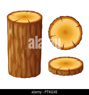 Tree, wooden stump with rings. Cut trees, isolated on white background. Stock Vector