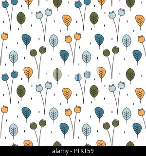 cute lovely seamless vector pattern background illustration with autumn leaves and berries Stock Vector