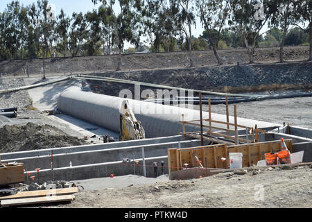 rubber dam #3 fish ladder installation project on Alameda Creek Flood Control channel, Fremont, California Stock Photo