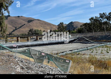 rubber dam #3 fish ladder installation project on Alameda Creek Flood Control channel, Fremont, California Stock Photo