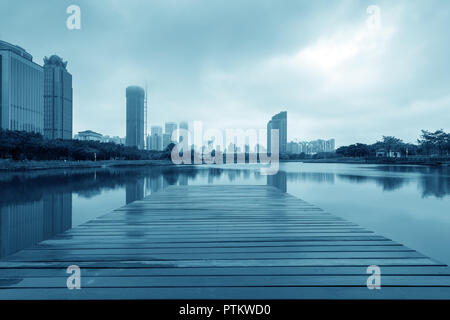 China Haikou Cityscape, high-rise by the lake. Stock Photo