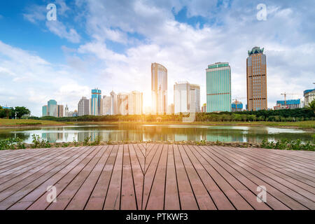 China Haikou Cityscape, high-rise by the lake. Stock Photo