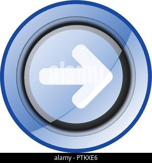 Blue glossy right arrow vector icon isolated on white background. Round web direction button in eps 10. Stock Vector
