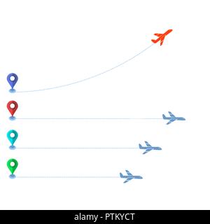 Track of Planes and Colored Markers Stock Vector