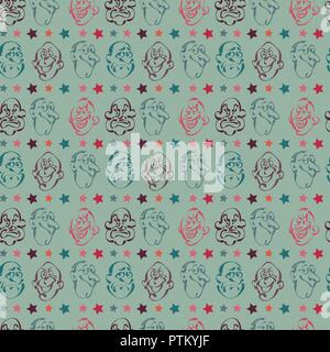 face emotion hand drawn pattern background Stock Vector