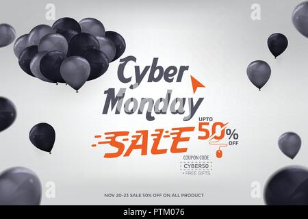 Cyber Monday Sale Poster Design Over Futuristic Lines Background