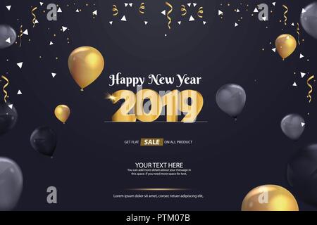 Happy New Year 2019 Sale Abstract Vector Background Template Design Stock Vector