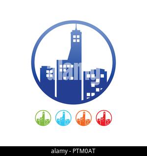Commercial Urban Building Silhouette Circle Vector Icon Symbol Graphic Logo Design Template Set Stock Vector