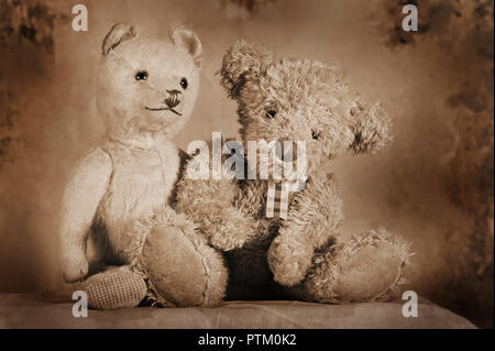 Two teddy bears sitting next to each other, Austria Stock Photo