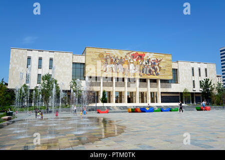 National History Museum with Shqiptarët Mosaic, The Albanians, Muzeu Historik Kombëtar, Skanderbeg Square, Tirana, Albania Stock Photo