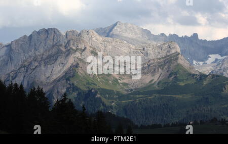 alpine scenery with mounain and trees Stock Photo