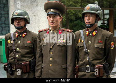 North Korean Army Soldiers and Officer the DMZ in Kaesong in North Korea. Stock Photo