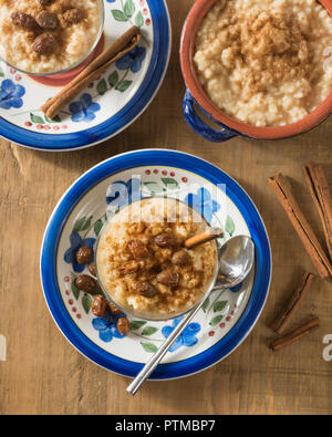 Arroz con leche. Cinnamon rice pudding. Hispanic dessert Stock Photo