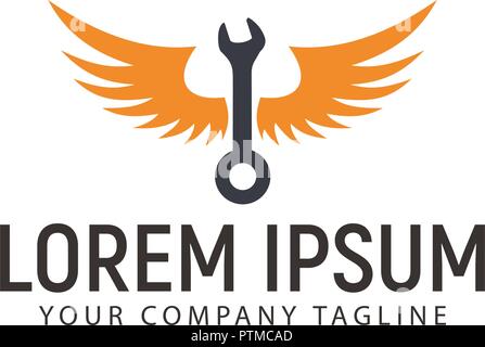 wrench wings logo design concept template Stock Vector
