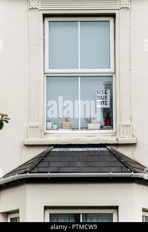 Vote Labour signs and posters on windows and doors of houses in Falmouth, Cornwall. UK Stock Photo