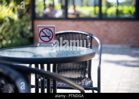 please Stop smoking concept No smoking sign in the coffee shop go free smoking area Stock Photo