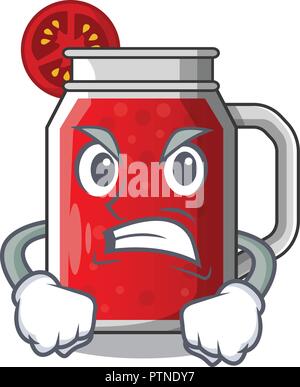 Angry tasty tomato juice on cartoon table vector illustration Stock Vector