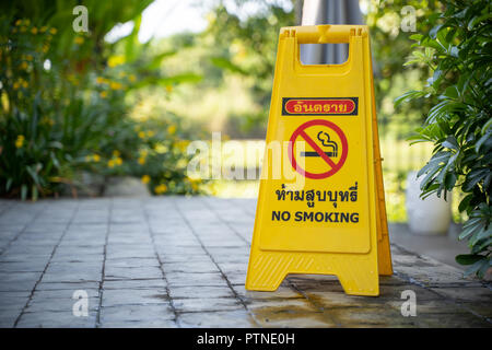 please Stop smoking concept No smoking sign in the coffee shop go free smoking area Stock Photo