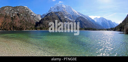 breathtaking panoramic view of Predil Lake in Italy near Austrian Border and Tarvisio Town Stock Photo