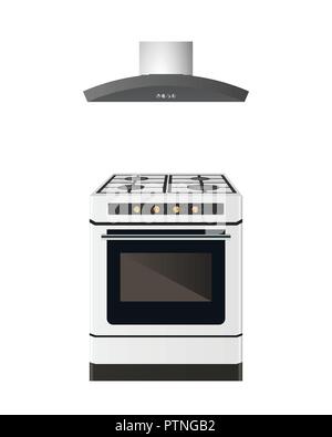 Gas stove with exhaust ventilation. Vector illustration. Kitchen design. Stock Vector