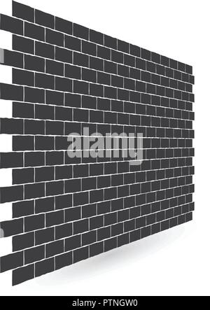Diagonal black brick wall texture with a perspective is isolated on white background. Stock Vector