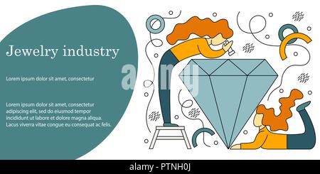 Vector illustration concept of jewelry industry. Creative flat design for web banner, marketing material, business presentation. Stock Vector