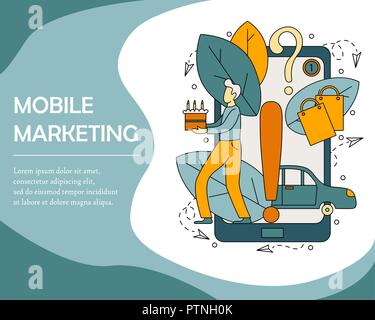 Vector illustration concept of mobile marketing. Creative flat design for web banner, marketing material, business presentation. Stock Vector