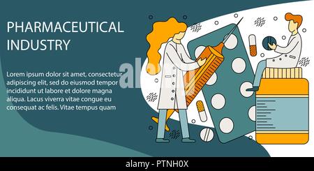 Vector illustration concept of pharmaceutical industry. Creative flat design for web banner, marketing material, business presentation. Stock Vector
