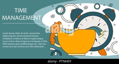 Vector illustration concept of time management. Creative flat design for web banner, marketing material, business presentation. Stock Vector