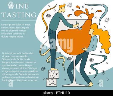 Vector illustration concept of wine tasting. Creative flat design for web banner, marketing material, business presentation. Stock Vector