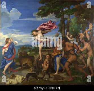 Bacchus and Ariadne. Date/Period: From 1520 until 1523. Painting. Oil on canvas. Height: 176.5 cm (69.4 in); Width: 191 cm (75.1 in). Author: TITIAN. Stock Photo