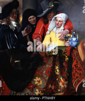 The Procuress. Date/Period: 1656. Painting. Oil on canvas. Height: 1,430 mm (56.29 in); Width: 1,300 mm (51.18 in). Author: JOHANNES VERMEER. JAN VERMEER. VERMEER, JOHANNES. Vermeer, Jan (Johannes). Stock Photo