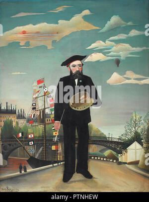 Myself: Portrait - Landscape. Date/Period: 1890. Painting. Oil on canvas. Height: 146 cm (57.4 in); Width: 113 cm (44.4 in). Author: Henri Rousseau. ROUSSEAU, HENRI. Rousseau, Henri Julien Félix. Stock Photo